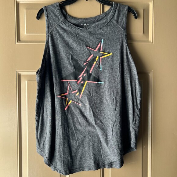 Torrid Active Tank Sz 2 Gray Sleeveless Tank Stars 80s Vibe Athleisure Workout - Picture 2 of 8